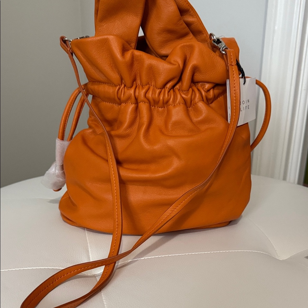 Zara Vibrant Orange Gathered Shoulder Bag